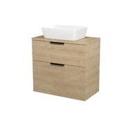 Nábytkový set Cersanit City 80, skříňka 80 pod desku dub, deska 80 horní dub, umyvadlo City 60 na desku obdélníkové bílé,úchytky černé