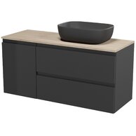 Nábytkový set Cersanit Moduo 120, skříňka 80 pod desku antracitová, skříňka 40 pod desku s košem na prádlo antracitová, deska 120 horní dub, umyvadlo Moduo 50 na desku obdélníkové antracitové