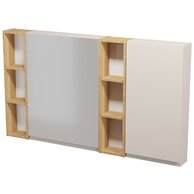 Nábytkový set Cersanit Moduo 140, skříňka 60 zrcadlová závěsná kašmír, skříňka 20 horní závěsná otevřená dub hikora 2x, skříňka 40 závěsná horní kašmír