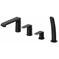 Baterie Ravak Flat vanová, stojánková 4-otvorová, se sprchovým setem, černá, X070176