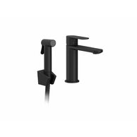 Baterie Ravak Chrome II umyvadlová, stojánková 175 mm s bidetovou sprškou a držákem, bez výpusti, černá, X070462