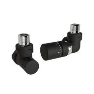 Ventil Zehnder úhlový rohový, rohové šroubení pro zpátečku 1/2", s termostatickou hlavicí Design Line, Set G, RAL 0557 black matt, Z-839739-0557