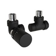 Ventil Zehnder úhlový rohový, rohové šroubení pro zpátečku 1/2", s termostatickou hlavicí Design Line, Set I, RAL 0557 black matt, Z-839729-0557