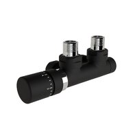 Armatura Zehnder rohová 1/2", s termostatickou hlavicí Design Line vlevo, Set Q, RAL 0557 black matt, Z-839429-0557