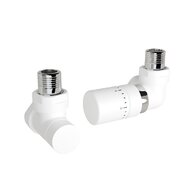 Ventil Zehnder úhlový rohový, rohové šroubení pro zpátečku 1/2", s termostatickou hlavicí Design Line, Set G, RAL 0556 white matt, Z-839739-0556