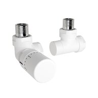 Ventil Zehnder úhlový rohový, rohové šroubení pro zpátečku 1/2", s termostatickou hlavicí Design Line, Set I, RAL 0556 white matt, Z-839729-0556