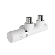 Armatura Zehnder rohová 1/2", s termostatickou hlavicí Design Line vlevo, Set Q, RAL 0556 white matt, Z-839429-0556