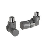 Ventil Zehnder úhlový rohový, rohové šroubení pro zpátečku 1/2", s termostatickou hlavicí Design Line, Set G, RAL 0346 anthracite, Z-839739-0346
