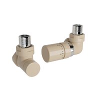 Ventil Zehnder úhlový rohový, rohové šroubení pro zpátečku 1/2", s termostatickou hlavicí Design Line, Set G, RAL 0523 beige quartz, Z-839739-0523