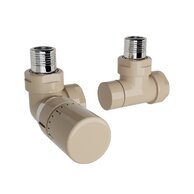 Ventil Zehnder úhlový rohový, rohové šroubení pro zpátečku 1/2", s termostatickou hlavicí Design Line, Set I, RAL 0523 beige quartz, Z-839729-0523