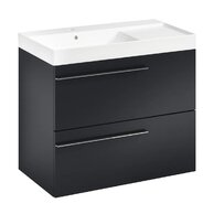 Nábytkový set Laufen Ardo 80, skříňka 80 pod umyvadlo černá mat, umyvadlo Ardo 80 nábytkové levé bílé, madlo chrom