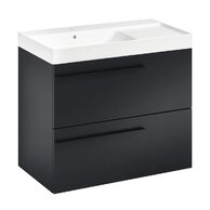 Nábytkový set Laufen Ardo 80, skříňka 80 pod umyvadlo černá mat, umyvadlo Ardo 80 nábytkové levé bílé, madlo černá mat