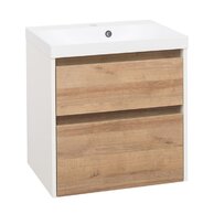 Skříňka EBS Duomo 61 s umyvadlem, bílá lesk/dub Riviera, DUOMO61K