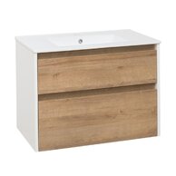 Skříňka EBS Duomo 81 s umyvadlem slim, bílá lesk/dub Riviera, DUOMOSL81K