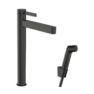 Baterie Hansgrohe Finoris umyvadlová, páková, 260, s bidetovou sprškou, černý chrom kartáčovaný, 76220340