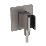Držák sprchy Hansgrohe FixFit E, s přípojkou hadice, černý chrom kartáčovaný, 26889340