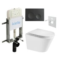 Set předstěnové instalace Kielle Genesis + vortex WC se sedátkem EBS Spinex + tlačítko Gemini, černá mat, KKE093