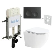 Set předstěnové instalace Kielle Genesis + vortex WC se sedátkem EBS Urban + tlačítko Gemini, černá mat, KKE084
