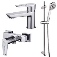 Set baterií Cersanit Mille umyvadlová a vanová, sprchová, sprchový set Vibe, chrom, S952‑004