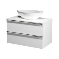 Virgo 80 bílá skříňka úchyt černá, umyvadlo Moduo na desku nepravidelné 50