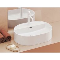 Umyvadlo Ravak Ceramic Slim Shelf O 55 na desku tenkostěnné, s otvorem pro baterii, s přepadem, bílá, XJX01155003