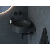 Umyvadlo Ravak Yard 45 C rohové tenkostěnné na konzoli, bez otvoru pro baterii, bez přepadu, černá mat, XJX0D045000