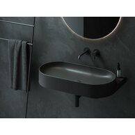 Umyvadlo Ravak Yard 80 tenkostěnné na konzoli, bez otvoru pro baterii, bez přepadu, černá mat, XJX0D080000