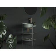 Konstrukce Ravak Yard 40 stojící kovová s policemi, k instalaci umyvadla Yard 40, s otvorem pro baterii, grey green, D800008004