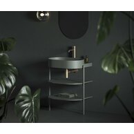 Konstrukce Ravak Yard 60 stojící kovová s policemi, k instalaci umyvadla Yard 60, s otvorem pro baterii, grey green, D800008005