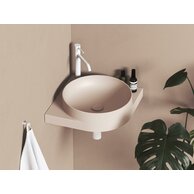 Umyvadlo Ravak Yard 45 C keramické rohové tenkostěnné, na konzoli Yard, s otvorem pro baterii, alabaster pink, XJX0G245000