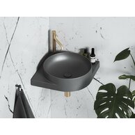 Umyvadlo Ravak Yard 45 C keramické rohové tenkostěnné, na konzoli Yard, s otvorem pro baterii, antracit, XJX03245000