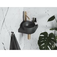 Umývátko Ravak Yard 28 C keramické rohové tenkostěnné, na konzoli Yard, s otvorem pro baterii, antracit, XJX03228000