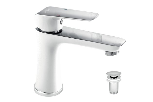 Baterie Novaservis Nobless Tina umyvadlová, s výpustí, bílá-chrom, 38003,1