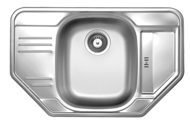 Dřez 49x78 rohový s odkapem a přepadem nerez DR49/78R