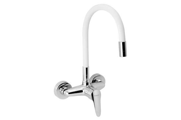 Baterie Novaservis Titania Iris New dřezová, 150 mm, s elastickým ramenem, bílá-chrom, 94480,0B