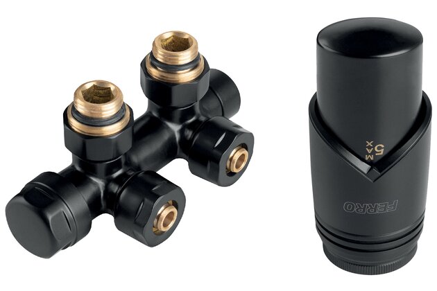 Sada na otopná tělesa Novaservis se středovým připojením, rohová, černá, ZTD30BL