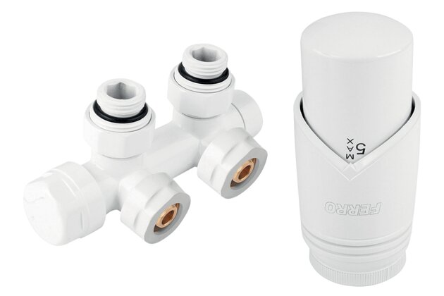 Sada na otopná tělesa Novaservis se středovým připojením, rohová, bílá, ZTD30WH