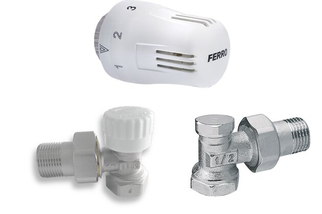 Sada na otopná tělesa Novaservis s termostatem, rohová, 1/2", ZTM02