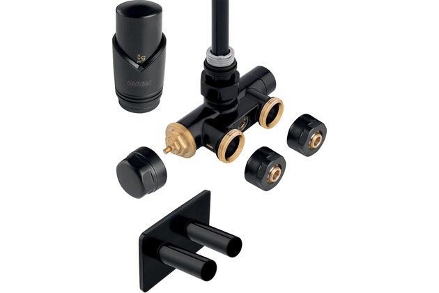 Sada Novaservis termostatická, rohová, se stoupací trubicí, pro jednobodové připojení radiátoru, černá, ZTT30BL