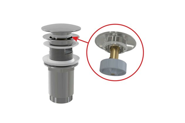 Výpust umyvadlová Alcadrain chrom CLICK/CLACK 5/4" celokovová s přepadem, velká zátka A392C