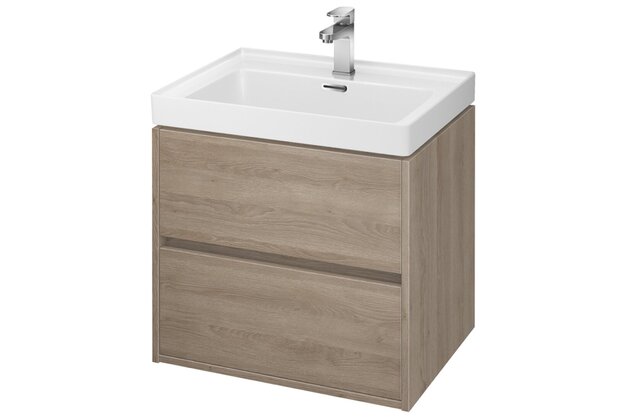 Nábytkový set Cersanit Crea 60, skříňka 60 pod umyvadlo dub, umyvadlo Crea 60 nábytkové bílé