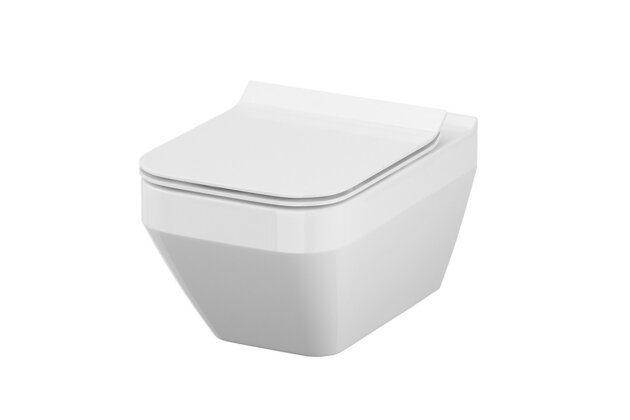 WC mísa Cersanit Crea závěsná bílá hranatá Clean On sedátko slim duroplast soft close easy off tlačítko set 907, K701-213