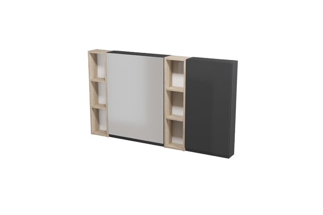 Nábytkový set Cersanit Moduo 140, skříňka 60 zrcadlová závěsná antracitová, skříňka 20 horní závěsná otevřená dub 2x, skříňka 40 závěsná horní antracitová