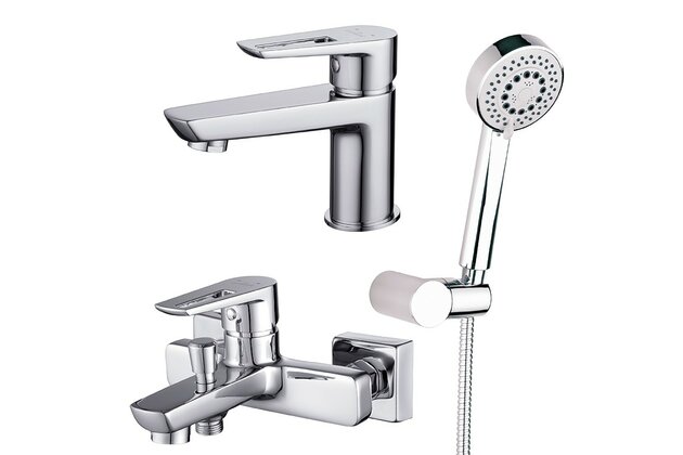 Set baterií Cersanit Mille umyvadlová a vanová, sprchová, sprchový set Lani, chrom, S952‑003