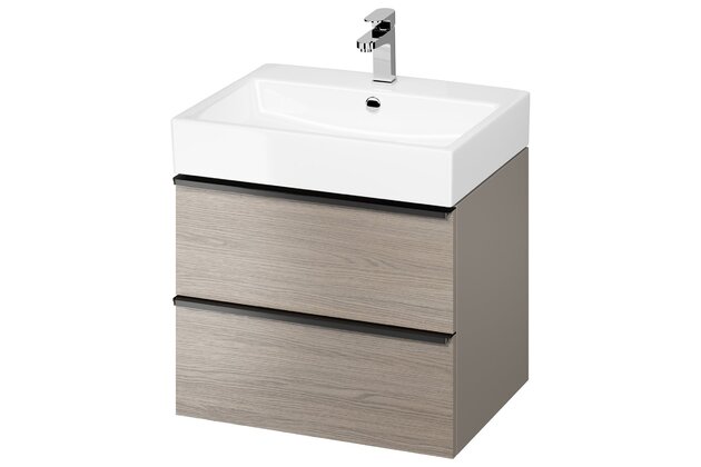 Nábytkový set Cersanit Virgo 60, skříňka 60 pod umyvadlo šedá, úchytky černé, umyvadlo Virgo 60 nábytkové bílé