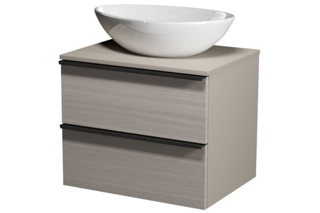 Nábytkový set Cersanit Virgo 60, skříňka 60 s deskou šedá, úchytky černé, umyvadlo Moduo 50 na desku nepravidelné bílé