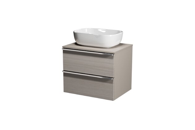 Nábytkový set Cersanit Virgo 60, skříňka 60 s deskou šedá, úchytky chrom, umyvadlo Moduo 50 na desku obdélníkové bílé