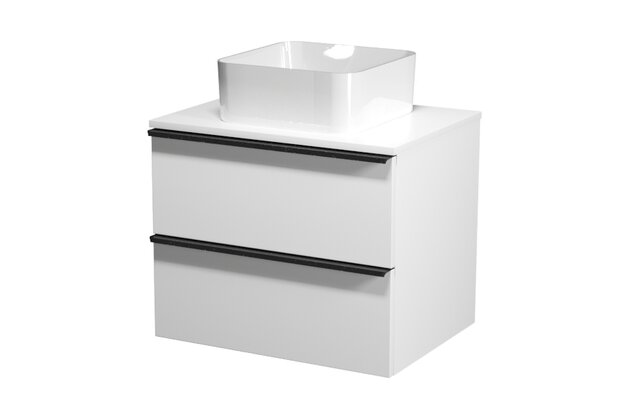 Virgo 60 bílá skříňka úchyt černá, umyvadlo Crea na desku hranaté 35