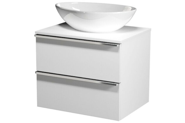 Nábytkový set Cersanit Virgo 60, skříňka 60 s deskou bílá, úchytky chrom, umyvadlo Moduo 50 na desku nepravidelné bílé