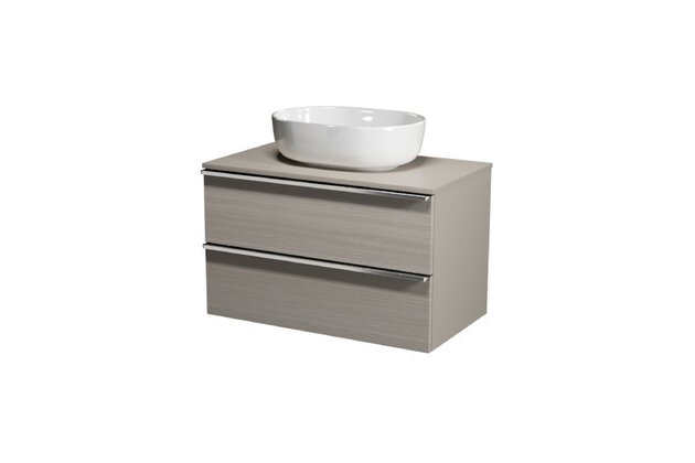 Nábytkový set Cersanit Virgo 80, skříňka 80 s deskou šedá, úchytky chrom, umyvadlo Moduo 50 na desku oválné bílé